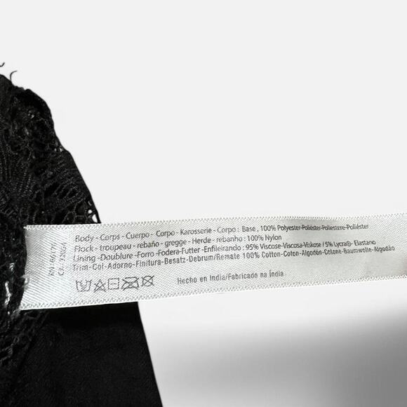 Free People Black Velvet Madonna Sheer Floral Lace Smocked Cropped Bra Top XS - Picture 8 of 8